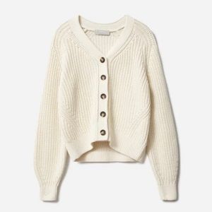 Everlane Textured Knit Cotton Cardigan Sweater White Size L Button Up